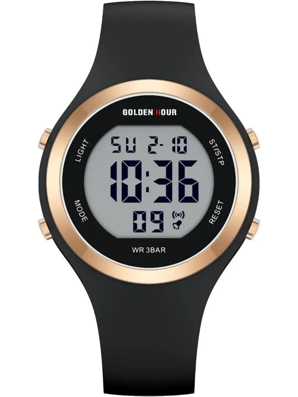 Women's Black Waterproof Sport Digital Chronograph Silicone Strap Wrist Watch